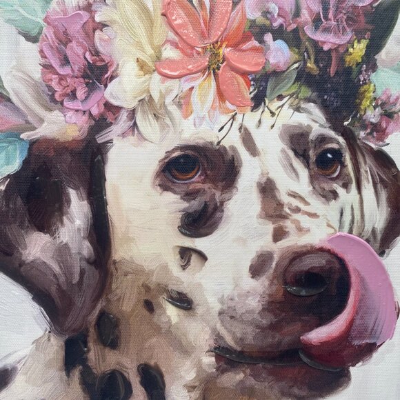 Flower Power III By Studio Arts Canvas Art Print Flower Crown Dalmatian - Picture 2 of 4